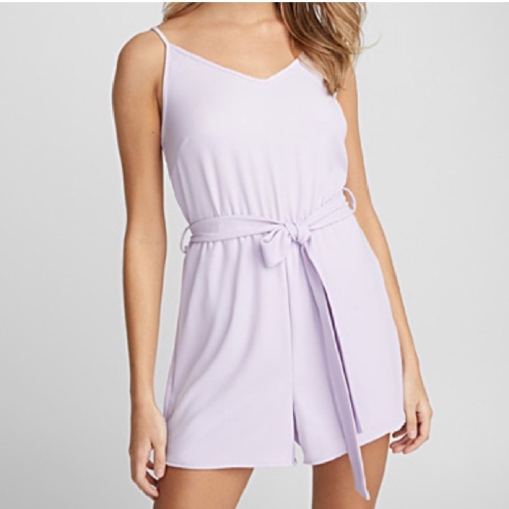 Twik x Simons Lavender Soft Girl Romper Spaghetti Straps and Pockets
